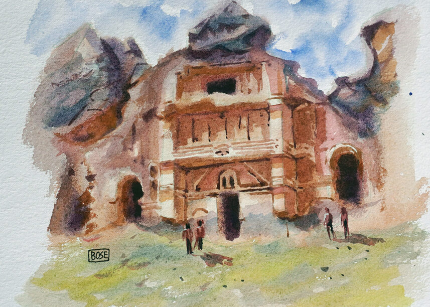 Ancient building water color painting