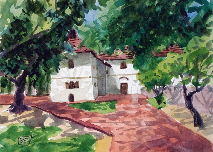 Beautiful village house water color painting