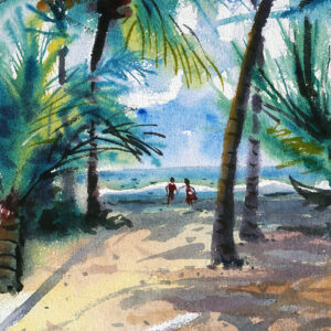 Coconut trees Water color painting