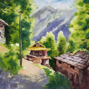 Mountain houses  Water color painting