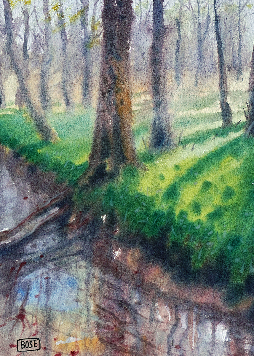 River and trees Water color painting