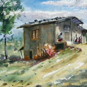 Small hut watercolor painting