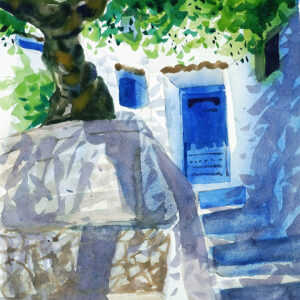 Steps to the house Water color painting