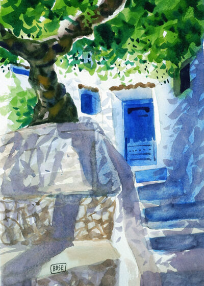 Steps to the house Water color painting