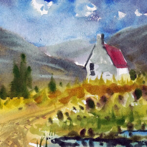 The old church water color painting