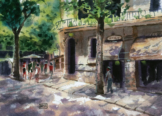 Old stone building Water color painting