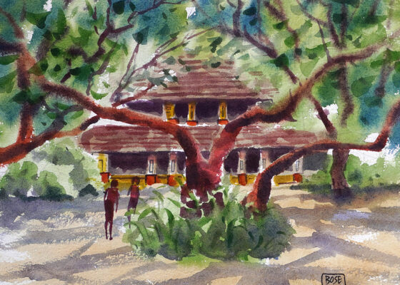 Traditional house Water color painting