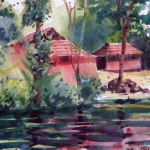 Village house water color painting