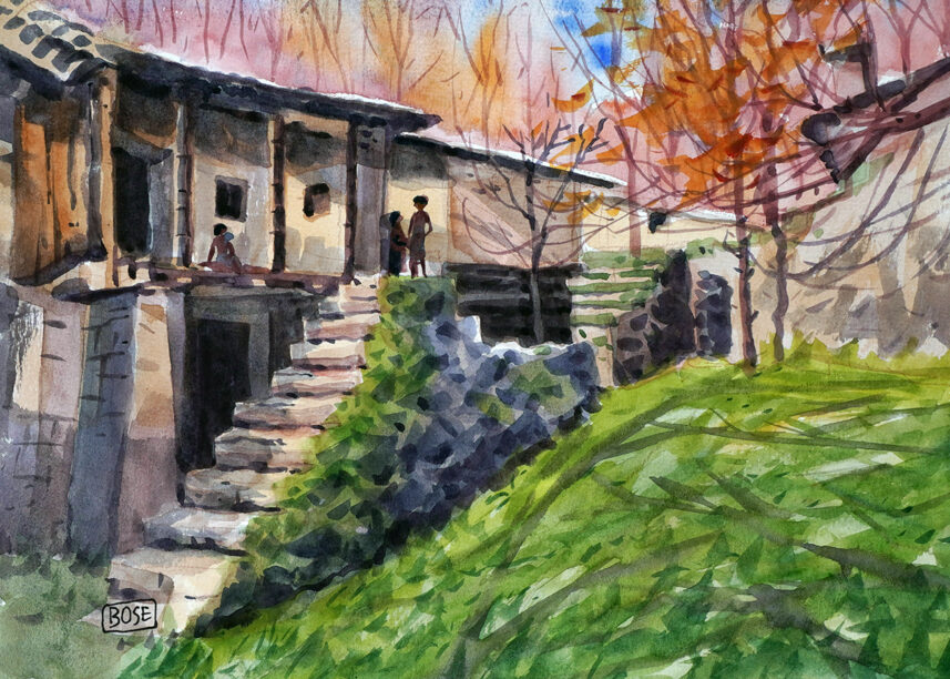 Village life Water color painting