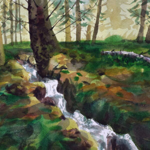 Water color painting flowing water