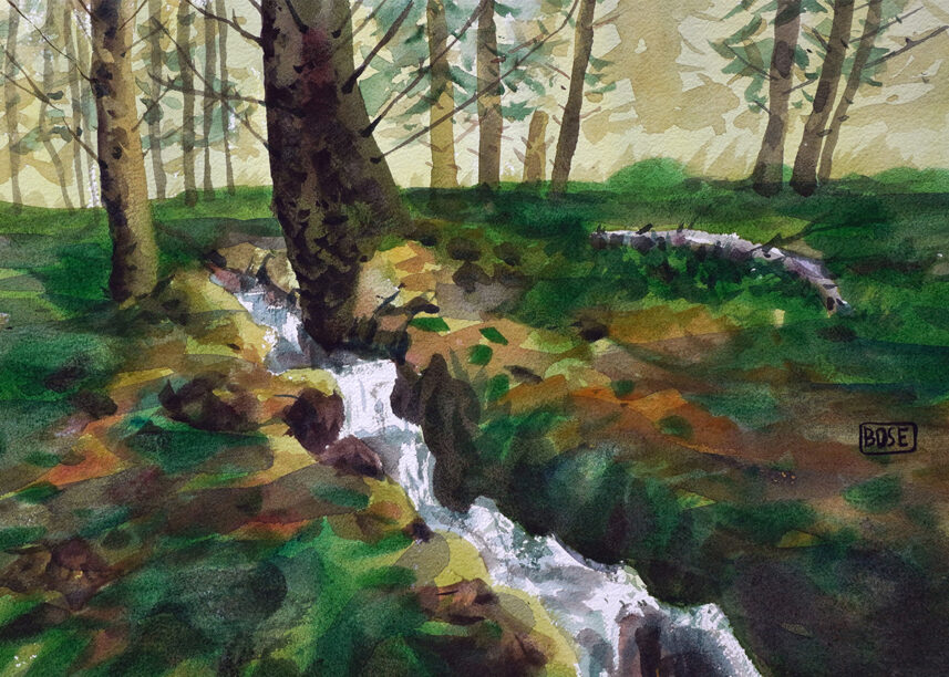 Water color painting flowing water