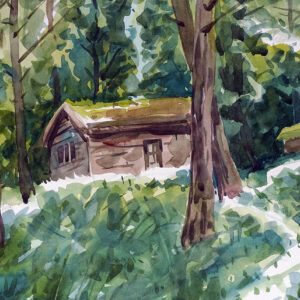 Water color painting forest house