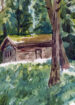 Water color painting forest house