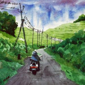 Water color painting mountain road