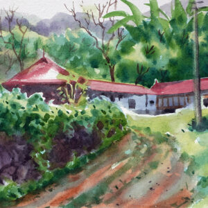 Water color painting old temple