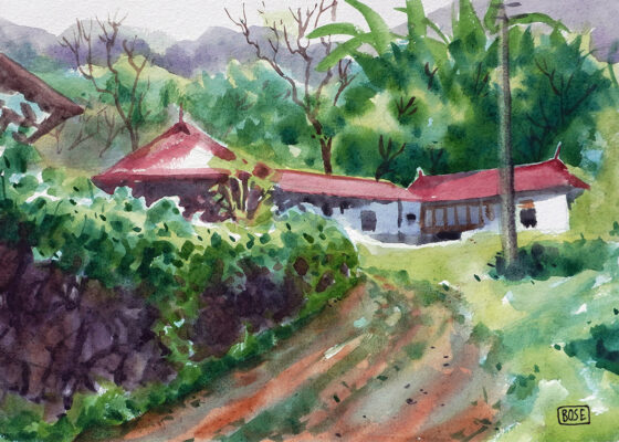 Water color painting old temple