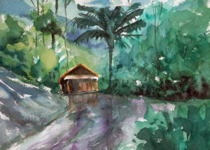 Water color painting old village house