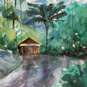 Water color painting old village house