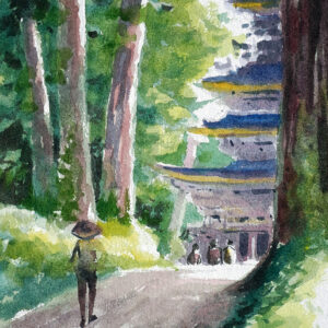 Water color painting road to the temple