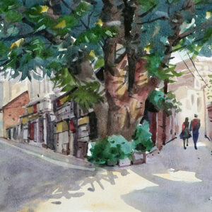 Water color painting street building