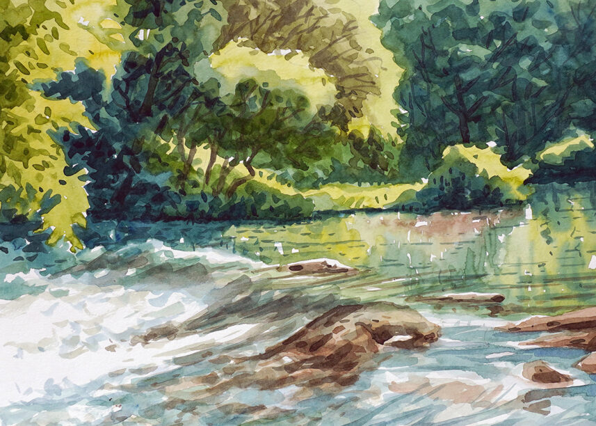 Water color painting the river