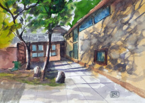 Water color painting village houses