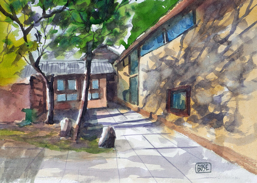 Water color painting village houses