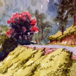 Mountain road Water color painting