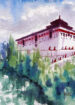 Water color painting The mountain temple